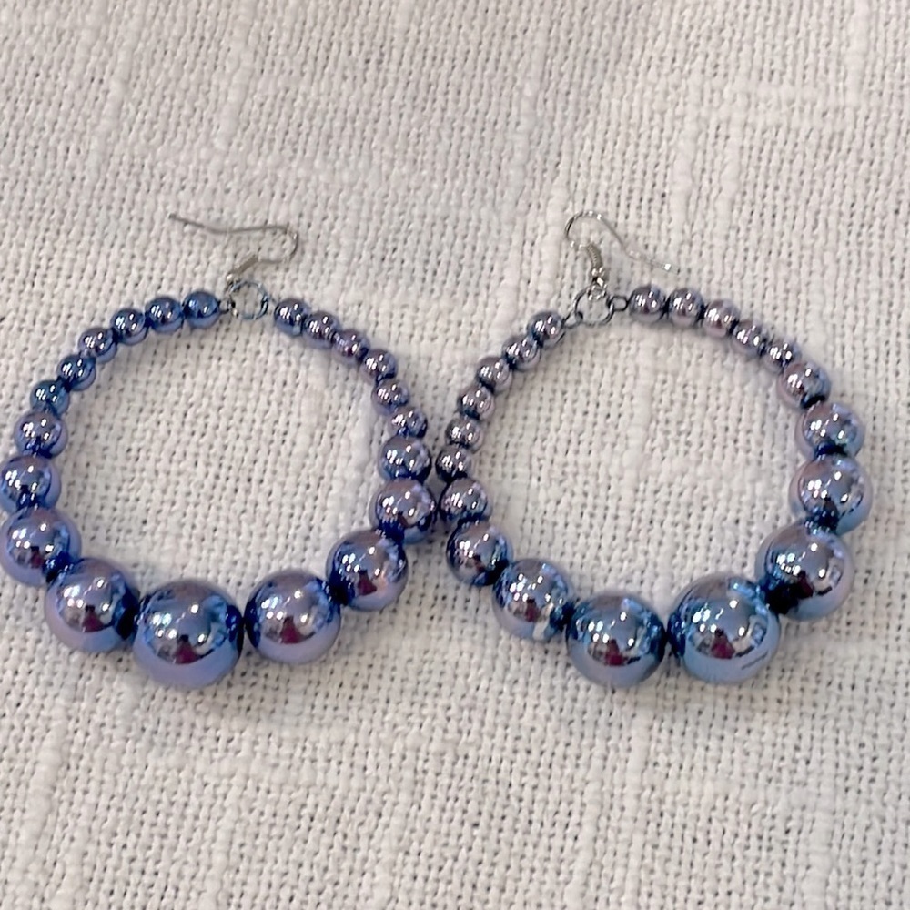 💐5/25 large graduated ball hoop circle metallic blue silver